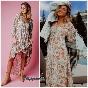 knee length dresses for ladies Elegant V Neck Floral Print Woman Maxi Dress Boho Beach Maternity Gow 18w / Picture Color